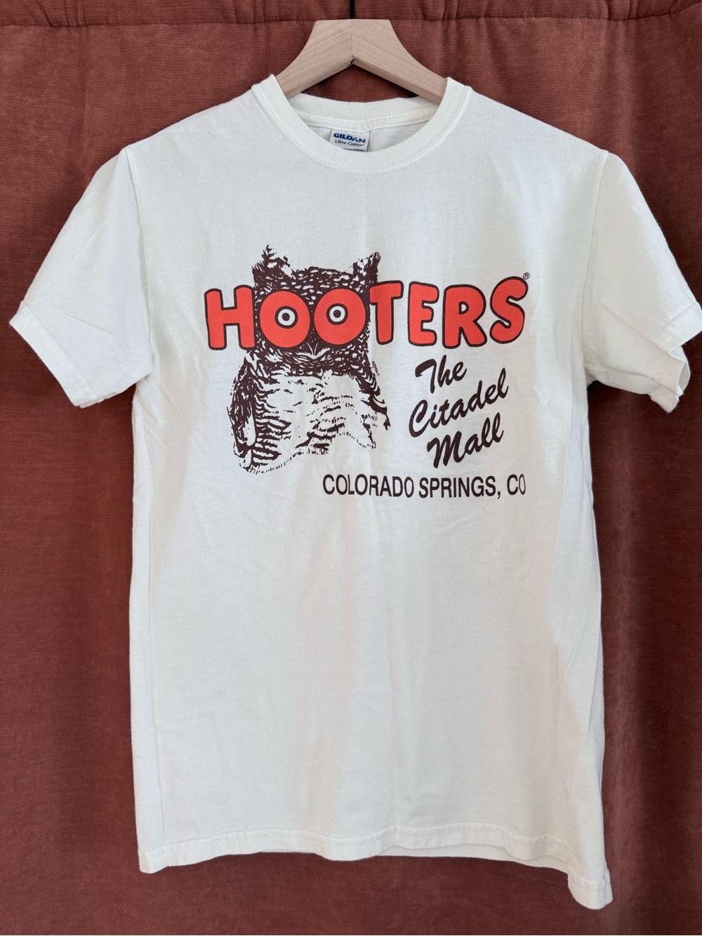 Gildan White Hooters Colorado Springs Graphic Tee with Orange Logo